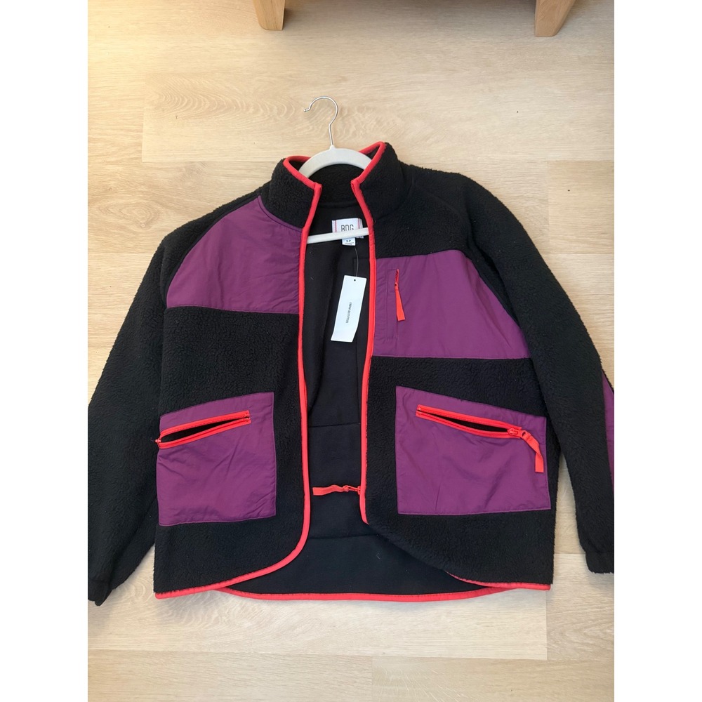 BDG Urban Outfitters Fleece‎ Colorblock Jacket Black Purple Orange Womens